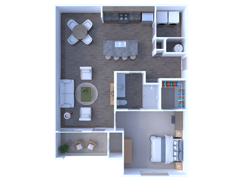 Floor plan for 1 bed, 1 bath, 831 sqft
